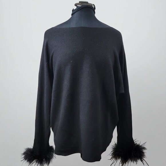 Siani Milano Feather Cuff Sweater – Black, Size M - Picture 1 of 14